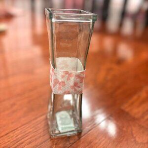 Clear Glass Square Vase Home Decor Accent Pink bow decor baby shower centerpiece
